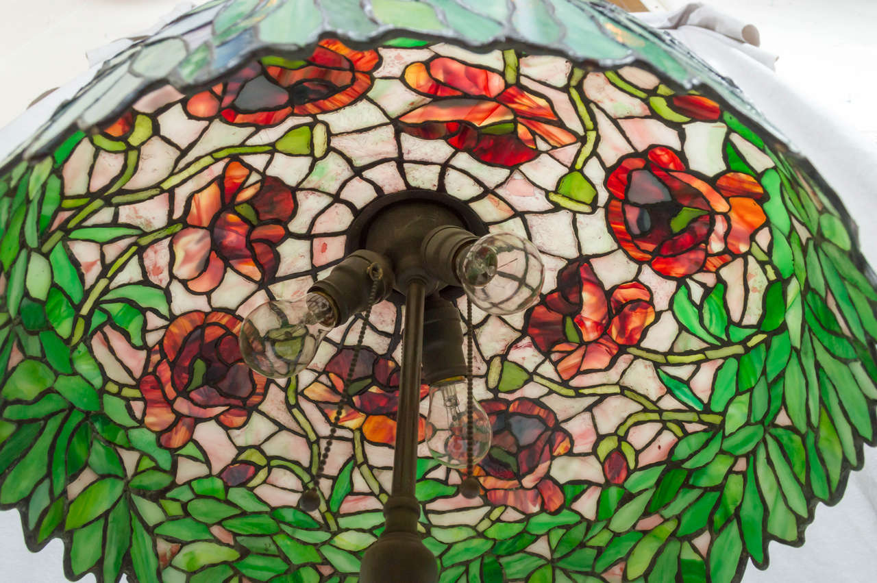 American Leaded Glass Table Lamp, Oriental Poppy Ca. 1910