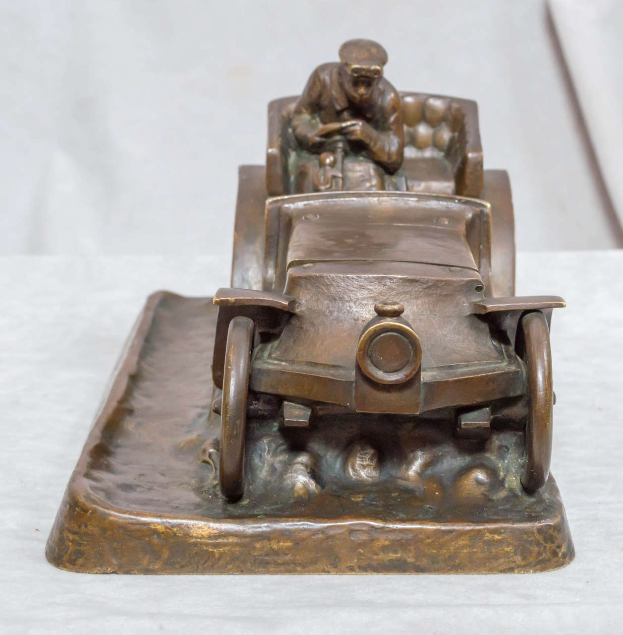 Austrian Bronze Inkwell of an Automobile and Driver ca. 1920's In Good Condition In Petaluma, CA
