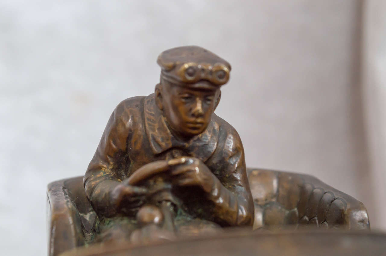 20th Century Austrian Bronze Inkwell of an Automobile and Driver ca. 1920's