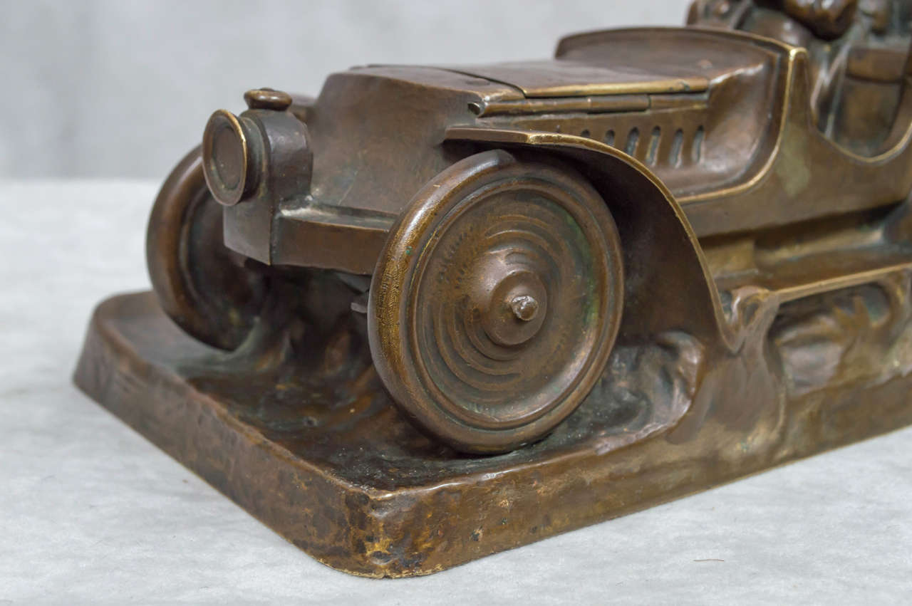 Austrian Bronze Inkwell of an Automobile and Driver ca. 1920's 3