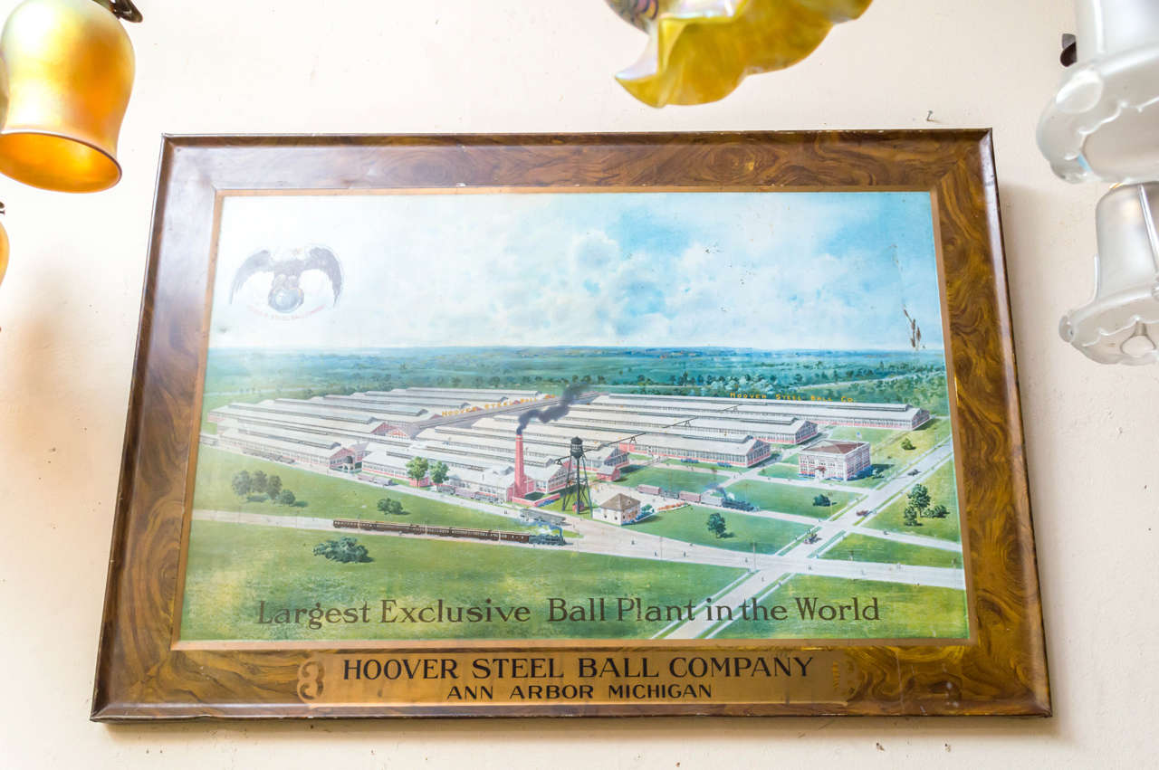 Lithograph on Tin Advertising Sign, Hoover Steel Ball Company Ann Arbor Michigan