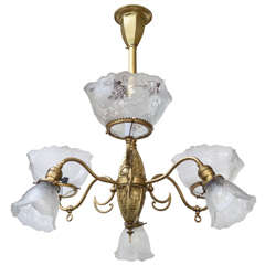 Antique Six Arm Victorian Gas or Electric Combination Chandelier
