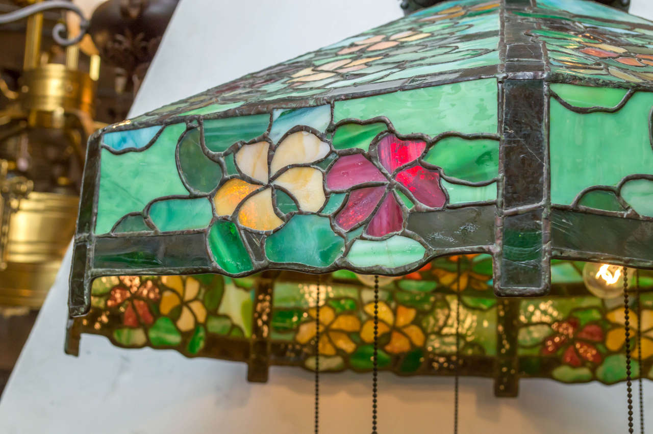 Art Nouveau Leaded Glass Hanging Dome by Handel