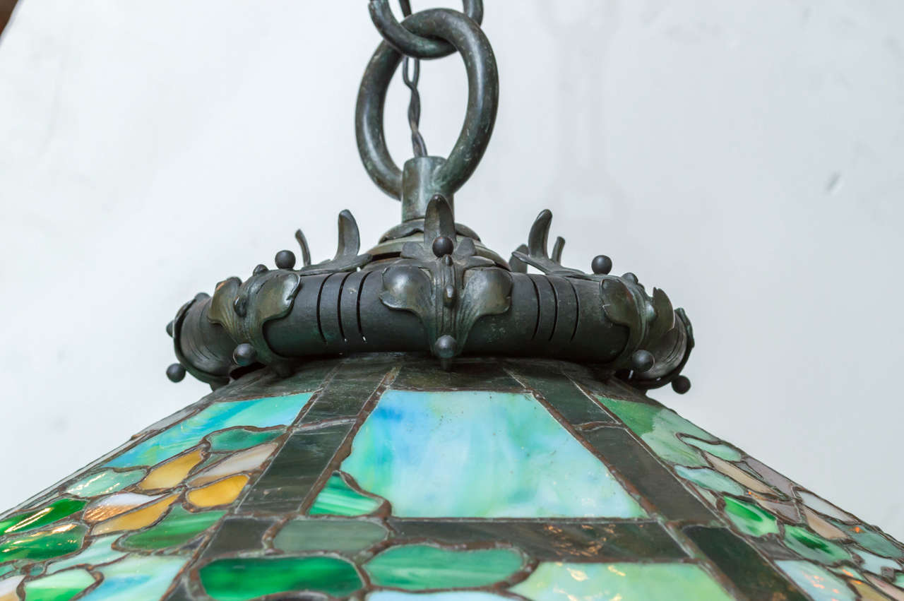 Leaded Glass Hanging Dome by Handel 1