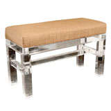 Lucite Bench with Cowhide Seat, American 1970s