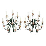 A Pair of 12 Light French Tole Peinte Wall Sconces