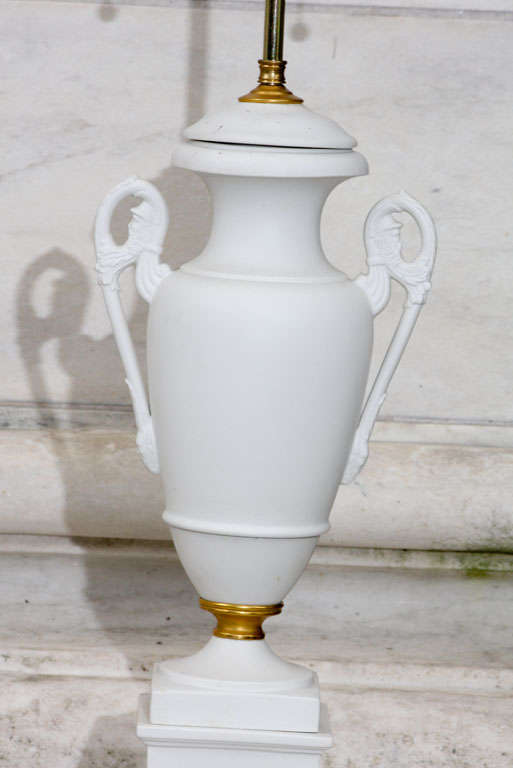 Gilt Unglazed Paris Porcelain and Gilded Bronze Lamp For Sale