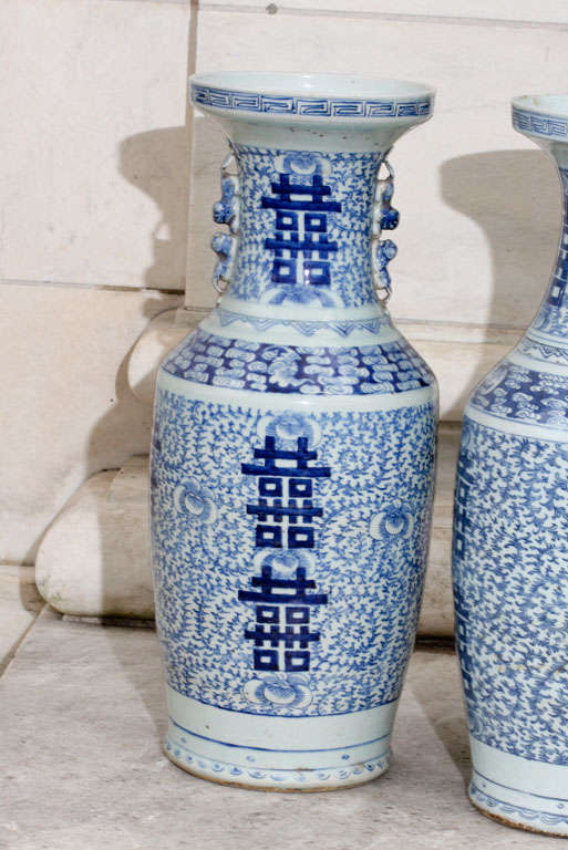 19th Century A Large Pair of Chinese Canton Blue and White Vases