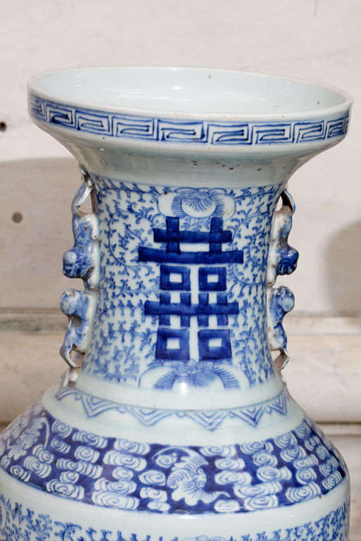 Porcelain A Large Pair of Chinese Canton Blue and White Vases
