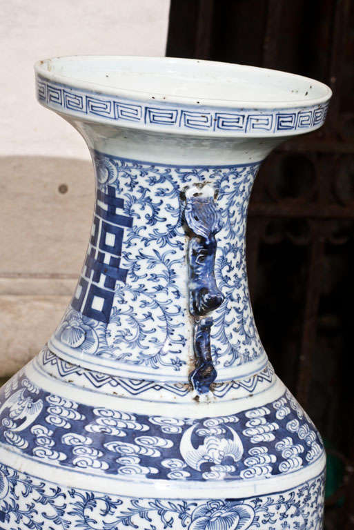 A Large Pair of Chinese Canton Blue and White Vases 1