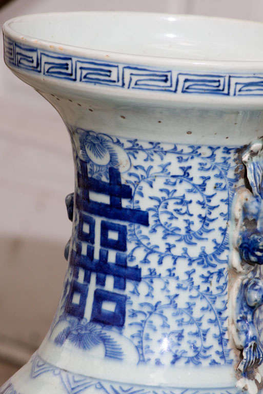 A Large Pair of Chinese Canton Blue and White Vases 5