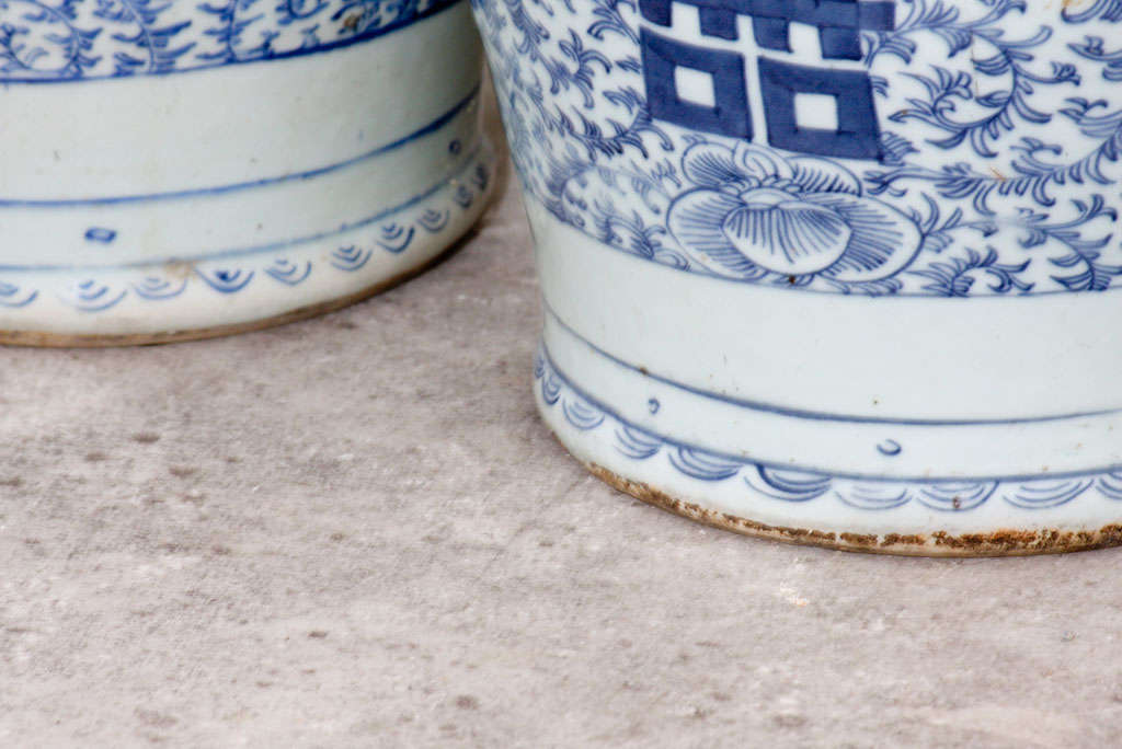 A Large Pair of Chinese Canton Blue and White Vases 6