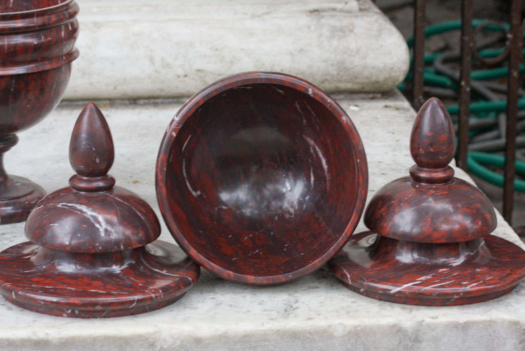 Large Pair Rouge Royale Covered Marble Urns For Sale 4