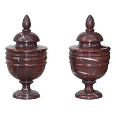 Large Pair Rouge Royale Covered Marble Urns