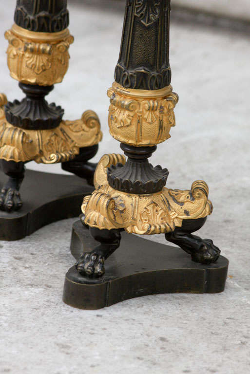 Napoleon III Gilt and Patinated Bronze Candlesticks In Good Condition For Sale In Hudson, NY