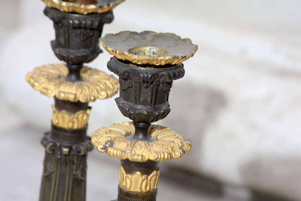 Napoleon III Gilt and Patinated Bronze Candlesticks For Sale 1