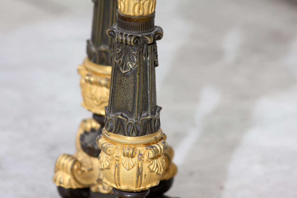 Napoleon III Gilt and Patinated Bronze Candlesticks For Sale 3