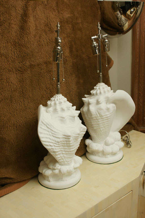 Nickel Pair of Plaster Composition Shell Table Lamps
