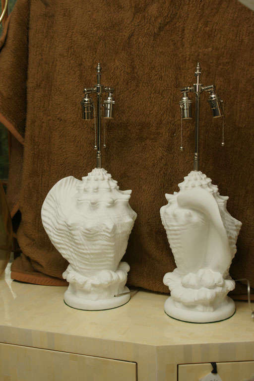 Pair of Plaster Composition Shell Table Lamps 1