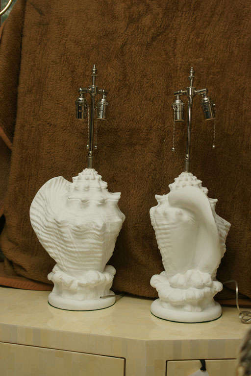 Pair of Plaster Composition Shell Table Lamps 2