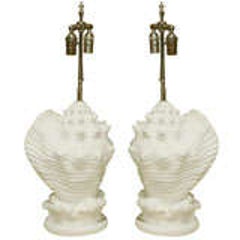 Pair of Plaster Composition Shell Table Lamps 6