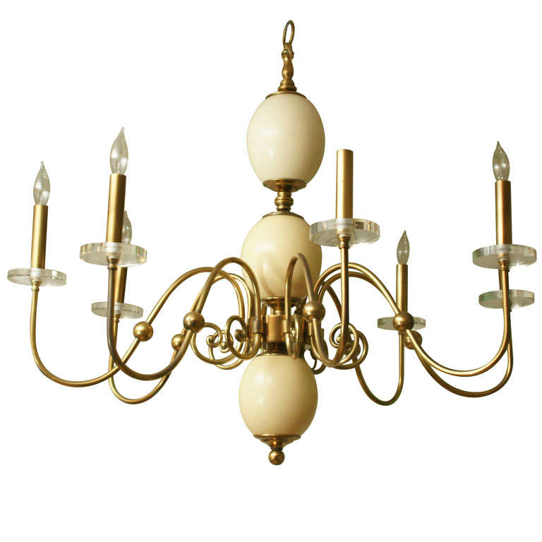 8 Arm Ostrich Egg Brass Chandelier