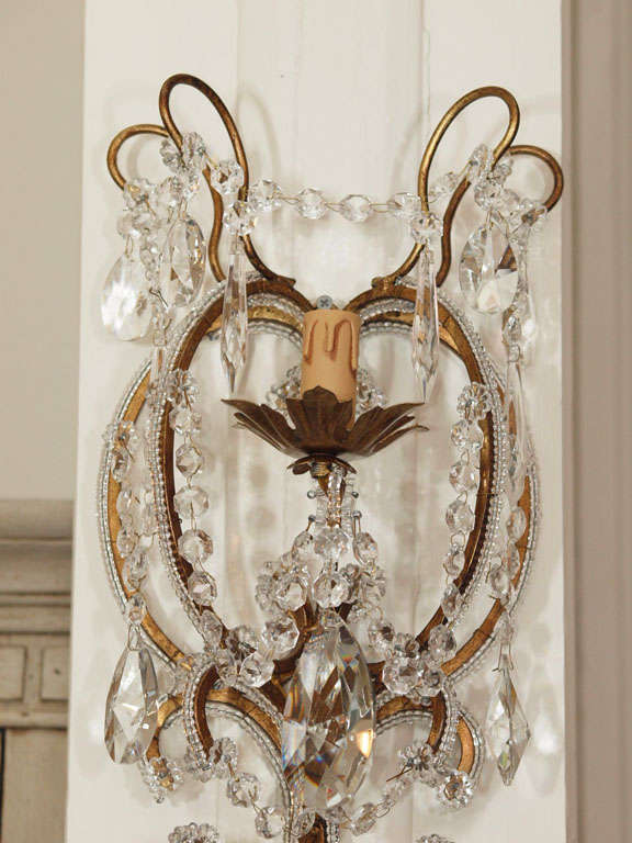 Pair of Monumental Italian Beaded Crystal Sconces In Excellent Condition In New York, NY