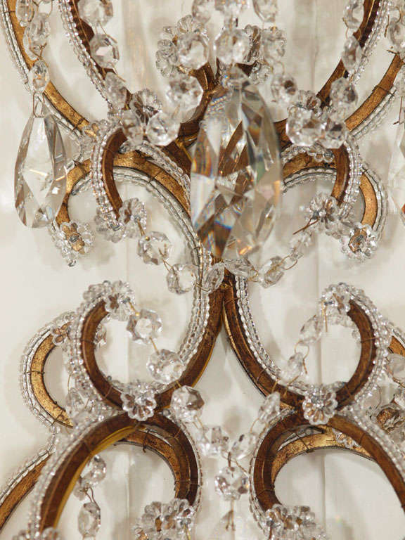 20th Century Pair of Monumental Italian Beaded Crystal Sconces
