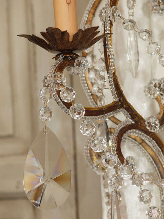 Pair of Monumental Italian Beaded Crystal Sconces 1