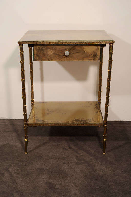 Pair of Brass and Mirrored Side Tables