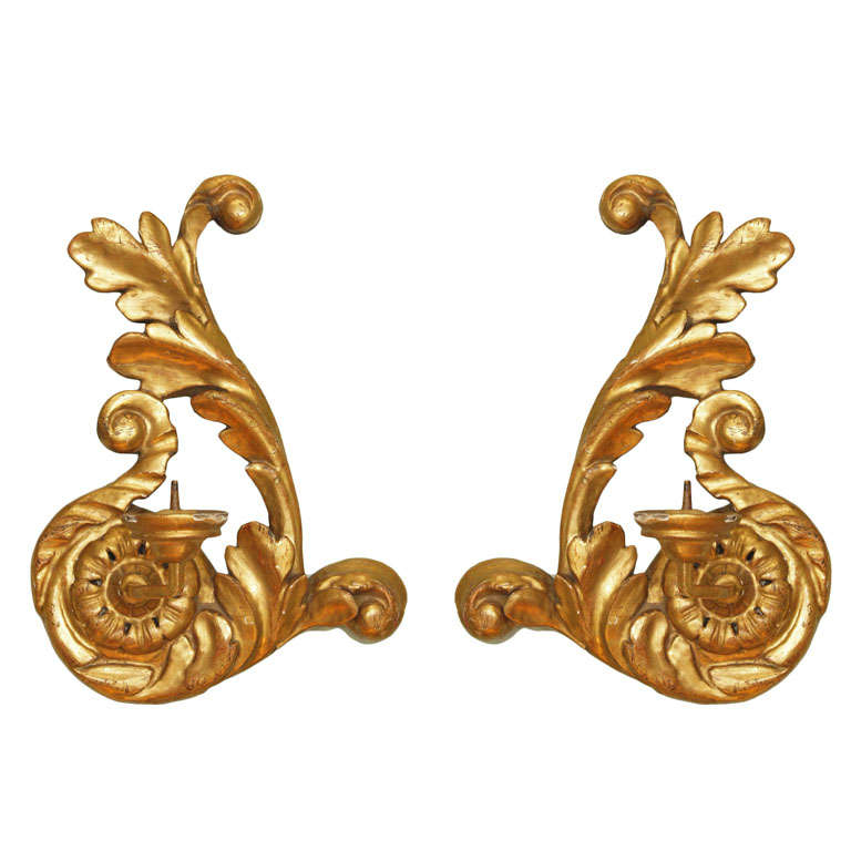 Italian Gold leaf carved wood candle appliques For Sale