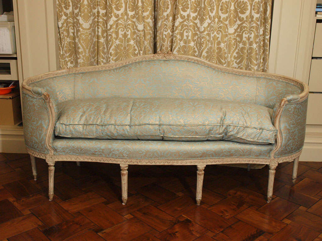 Gustavian settee with original finish - all new upholstery with down seat cushion / fabric new Fortuny fabric.