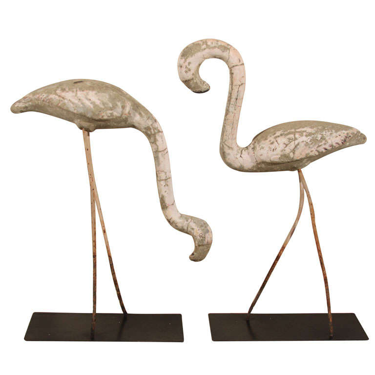 Pair Concrete Garden Flamingos