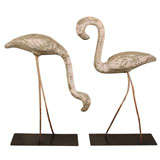 Vintage Pair Concrete Garden Flamingos