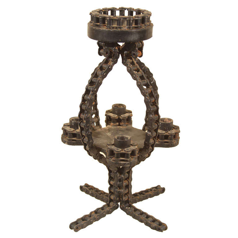 Folk Art Industrial Roller Chain Candlestand For Sale