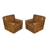 A Pair of Jean Michel Frank Style Leather Club Chairs