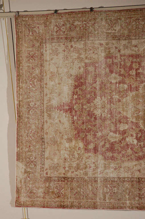 Distressed Antique Agra Rug In Distressed Condition For Sale In West Hollywood, CA