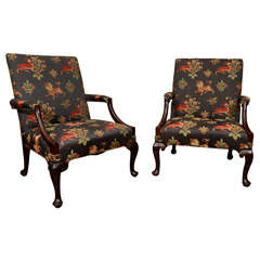 Vintage Pair of Queen Anne style Mahogany Lolling Chairs