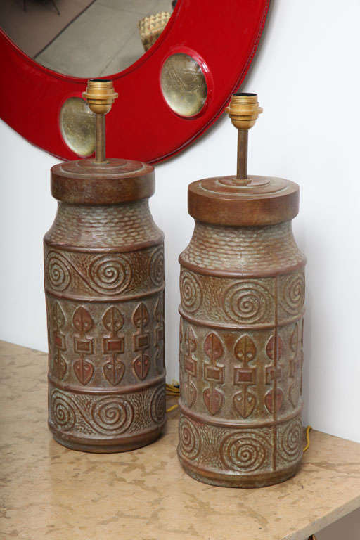 French Pair of Solid Bronze Lamps For Sale