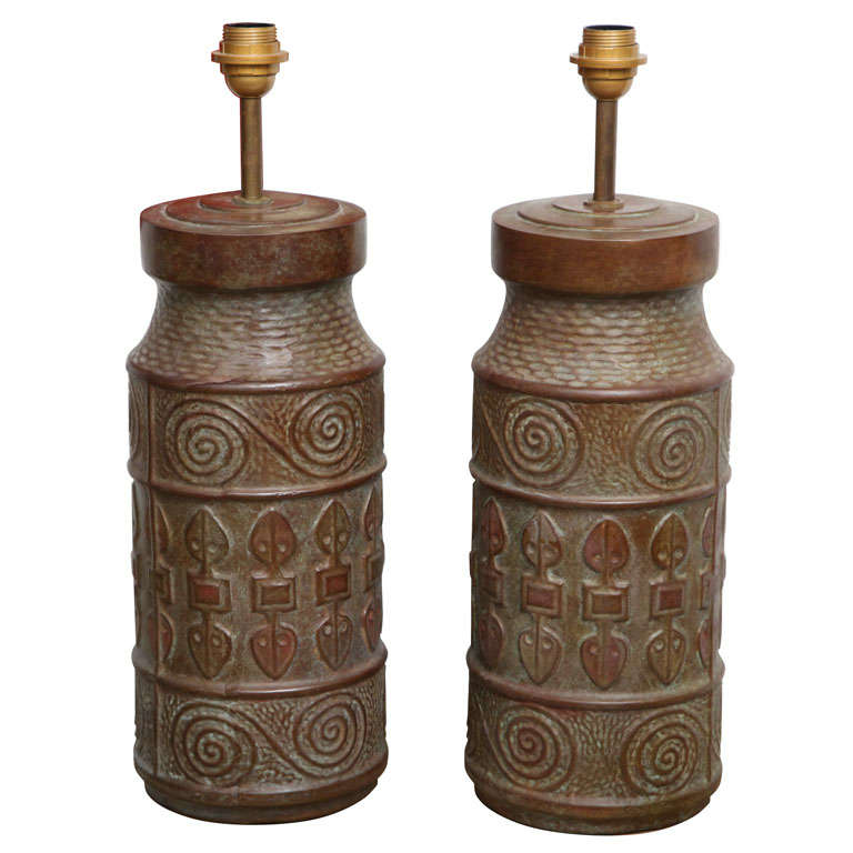 Pair of Solid Bronze Lamps For Sale