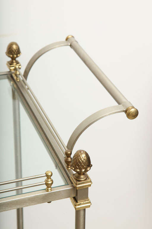 Italian Brass and Brushed Metal Bar Cart, style of Maison Jansen 2