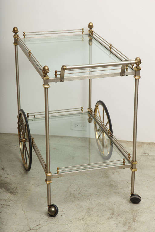 Italian Brass and Brushed Metal Bar Cart, style of Maison Jansen 6