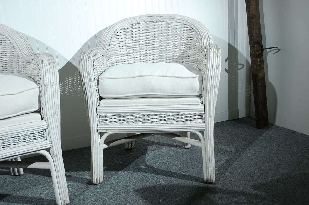 Mid-20th Century Pair Of Fantastic Original Dry White Painted Wicker Chairs