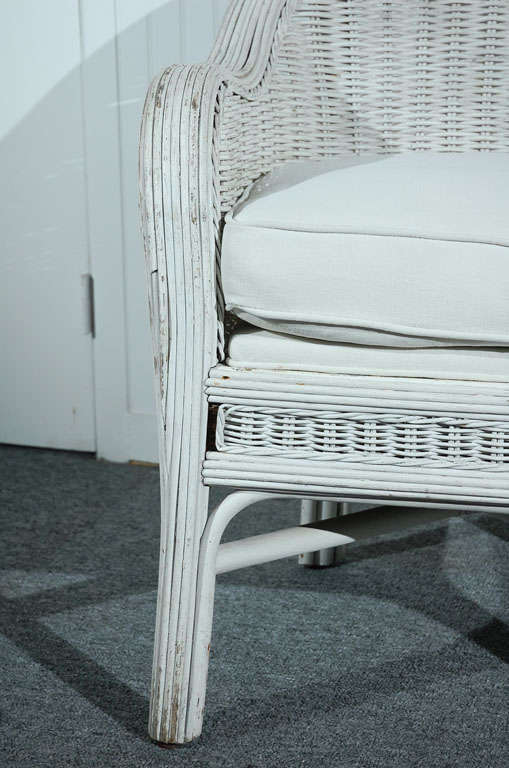 Pair Of Fantastic Original Dry White Painted Wicker Chairs 1
