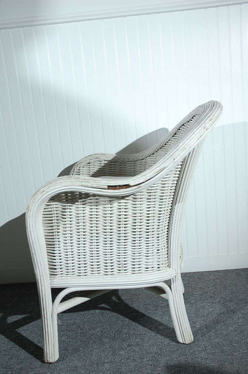 Pair Of Fantastic Original Dry White Painted Wicker Chairs 2