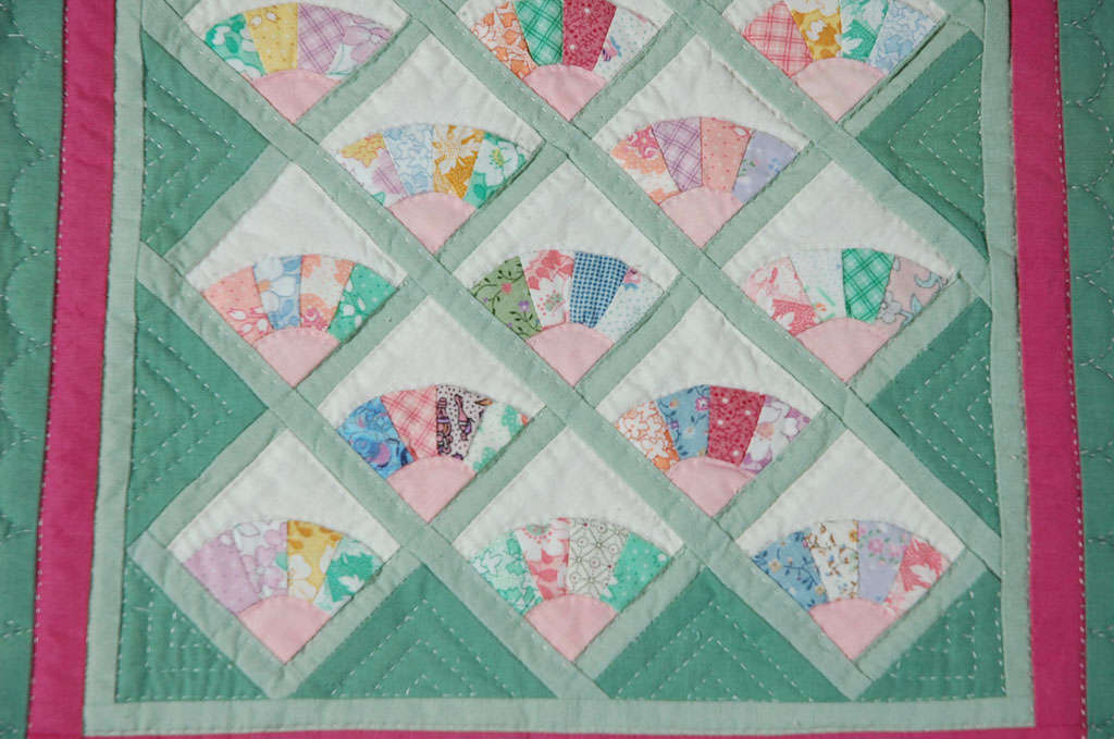 American Miniature 1940s Pastel Fans Mounted Doll Quilt