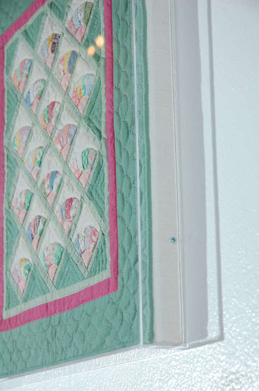 Miniature 1940s Pastel Fans Mounted Doll Quilt 1