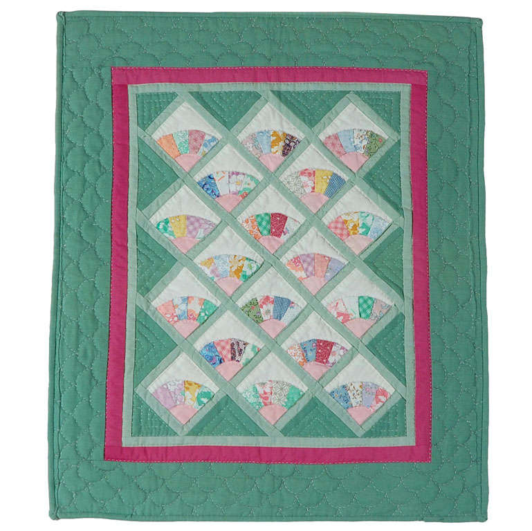 Miniature 1940s Pastel Fans Mounted Doll Quilt
