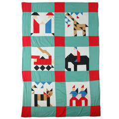 Fantastic & Folky Pictorial Mounted Crib Quilt/circa 1930's