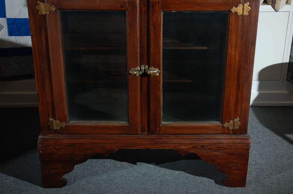 Oak Rare 19thc Tall Four Original Double Glass Door Ice Box On Feet